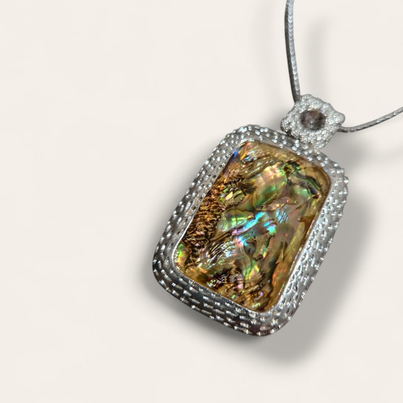 Silver Pendant Necklace with Multicolor Stone - Picture 3 of 3
